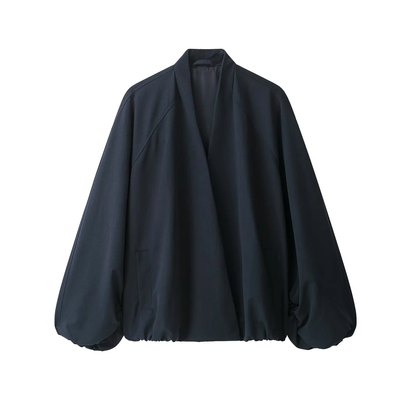 Women New Autumn French Minimalist V‑Neck Long‑Sleeve Double‑Breasted Snap‑Button Pilot Jacket