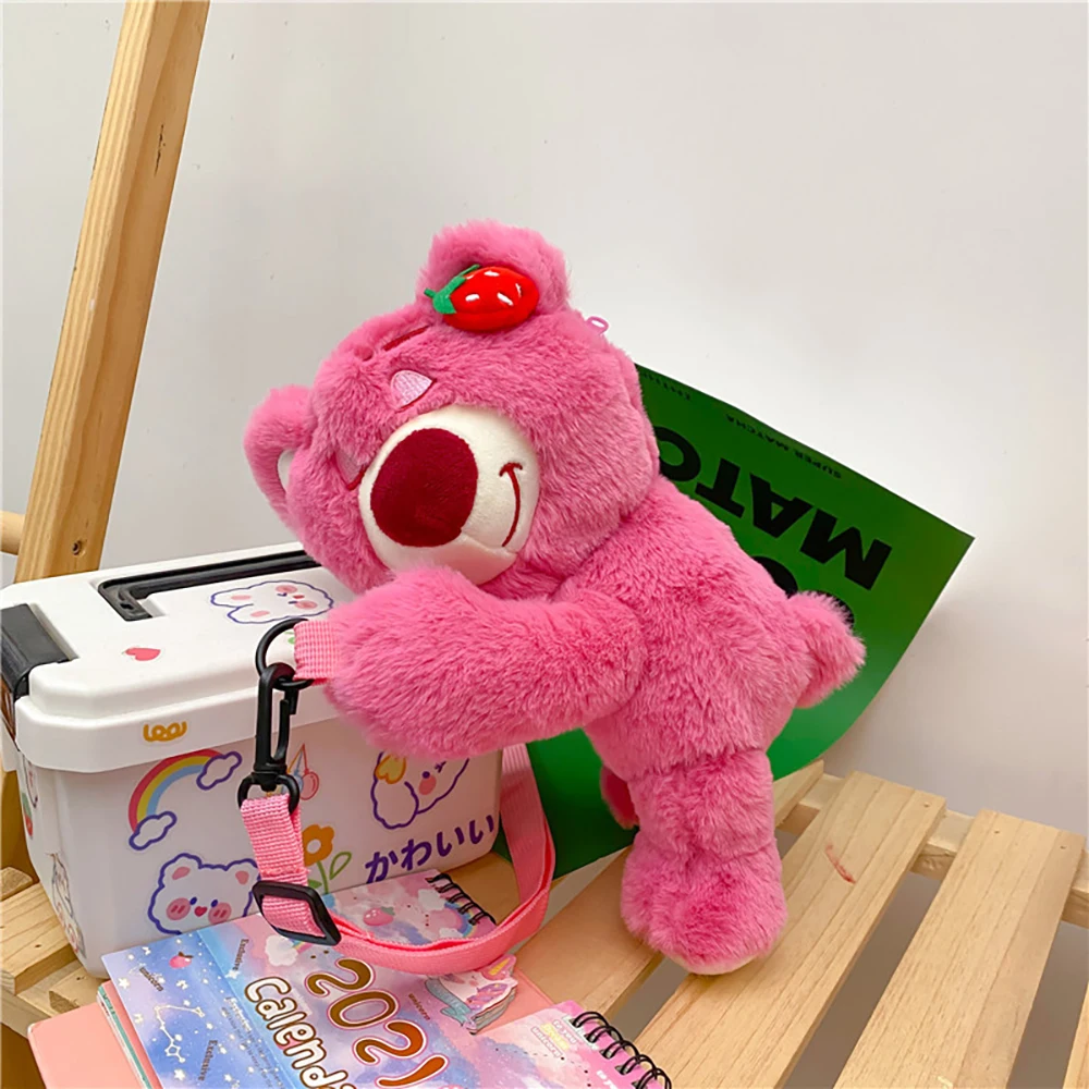 Disney Toy Story Cute Lotso Stuffed Plush Toys Backpack Kawaii Anime Figure Strawberry Bear Doll Bag Funny Gift for Kid