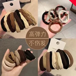 Cuerda de pelo sin costuras de alta elasticidad para mujer, soporte de cola de caballo duradero para niñas, banda de goma, accesorios para el cabello, 5 unids/lote por bolsa