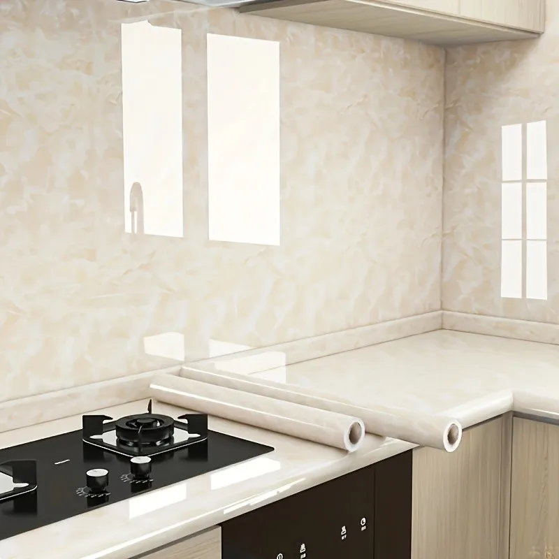 Removable Peel & Stick Marble Vinyl Wallpaper Self‑Adhesive Waterproof Sticker for Kitchen Counter Bathroom Shower Wall Cover