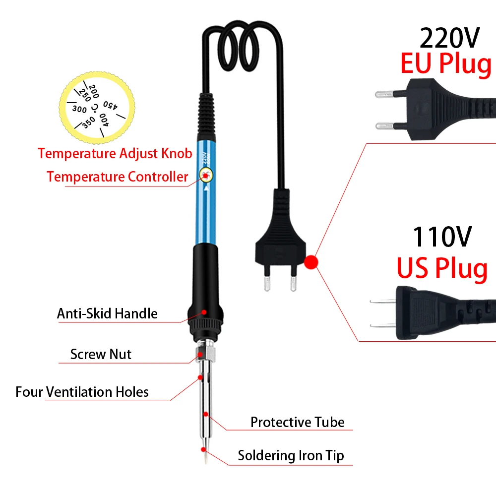 Adjustable Temperature Electric Soldering Iron 220V 110V 60W 80W Welding Solder Rework Station Heat Pencil Tips Repair Tools Kit