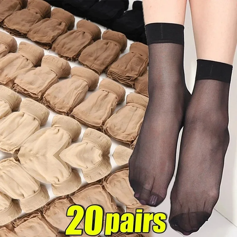 10/20/50Pairs Transparent Summer Socks Ultrathin Women Nylon Ladies Female Short Ankle Meias Elastic Crystal Spring Silk Sox