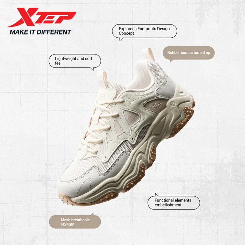 Xtep Youmu Women\'s Casual Shoes 2025 Summer Lightweight Breathable Thick-soled All-matched Retro Leisure Shoes 875218320009