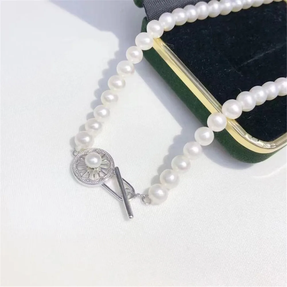 DIY Pearl OT Clasps Accessories S925 Sterling Silver Single Breasted Fashion Sweater Chain Necklace Handmade Beaded Buckle