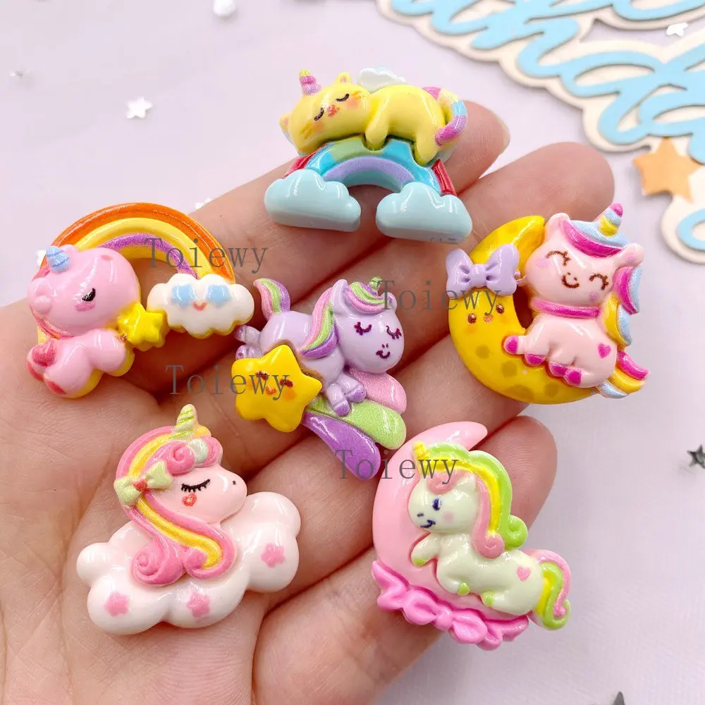 10pcs Resin Colorful Cartoon Rainbow Unicorn Flat back Stones Figurine Christmas Embellishments Scrapbook DIY Accessories Crafts