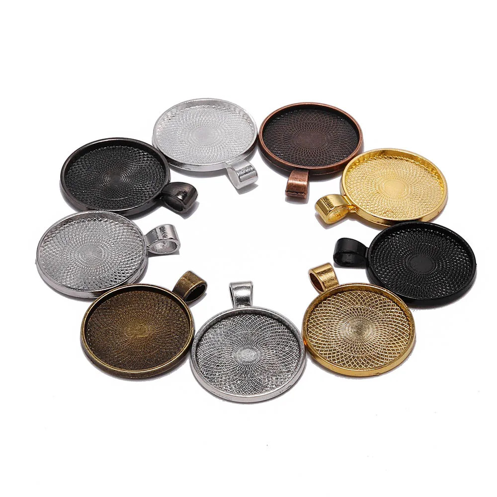 10pcs Antique Gold cabochon base Pendant Setting trays Base Tray Bezel Fit 20 25 30 mm Glass Cabochons Jewelry Findings Supplies