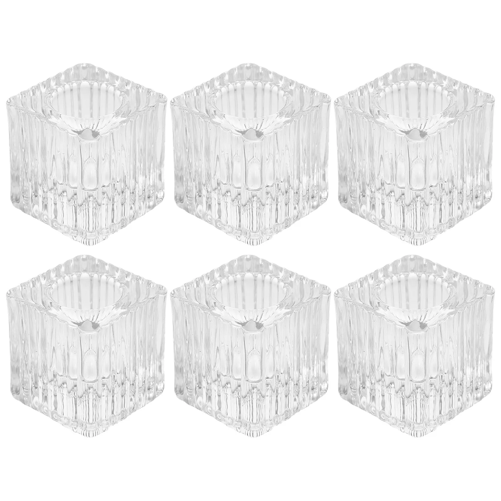 4Pcs Elegant Crystal Tea Light Holders Stripe Glass Cups Banquet Dinner Wedding Party Holiday Decor