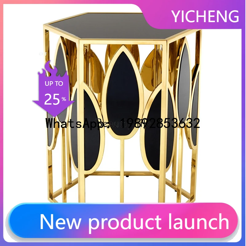 

QQ -Hexagonal light luxury coffee table living room metal leaf shape telephone table negotiation table