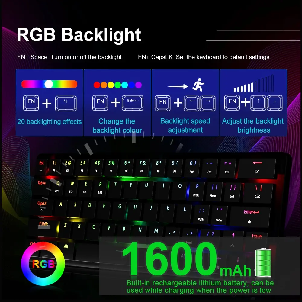 REDRAGON Elise Pro K624P RGB Супер тонкая Механическая игровая клавиатура USB Поддержка Bluetooth Беспроводная 2,4G 63 клавиши для компьютера