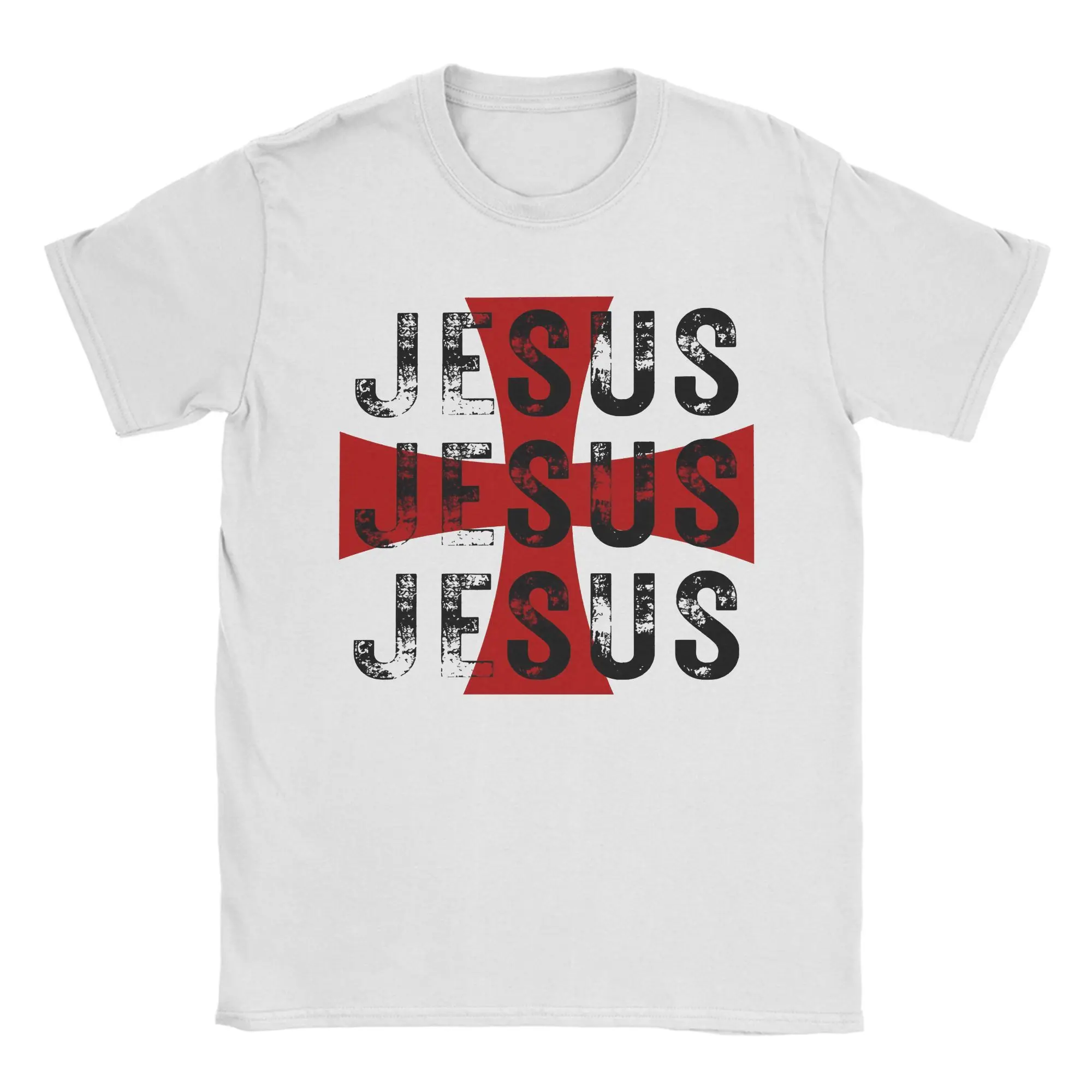 Vintage JESUS Christian Cross Faith Jerusalem Cross  T Shirt Men's O-neck Short Sleeve Tops Shirts  Cotton Summer Top Tee