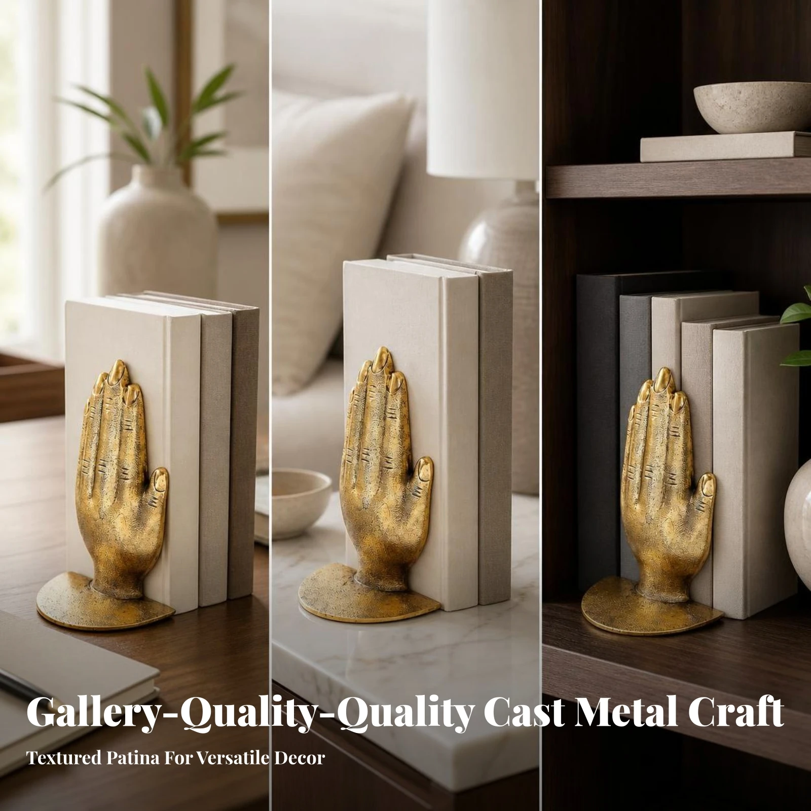 Praying Hands Bookends Antique-Style Bookend with Praying Hands Retro Metal Bookend Classic Book Stoppers Inspirational