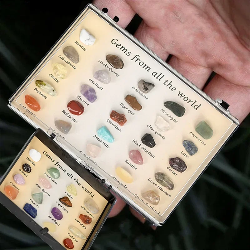 16/25 шт. 1 коробка минералов мира, образцы кварцевого кристалла руды, натуральный камень, коллекционное сырье, драгоценные камни, подарок