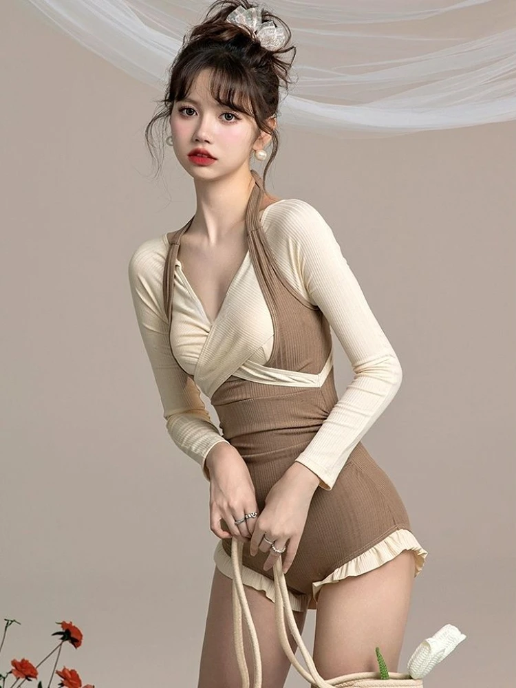 Cover-up Women Slim Longs Sleeve Panelled Backless Criss-cross Beach Style Swimwear Designer Hotsweet Summer Girlish Temper Cozy