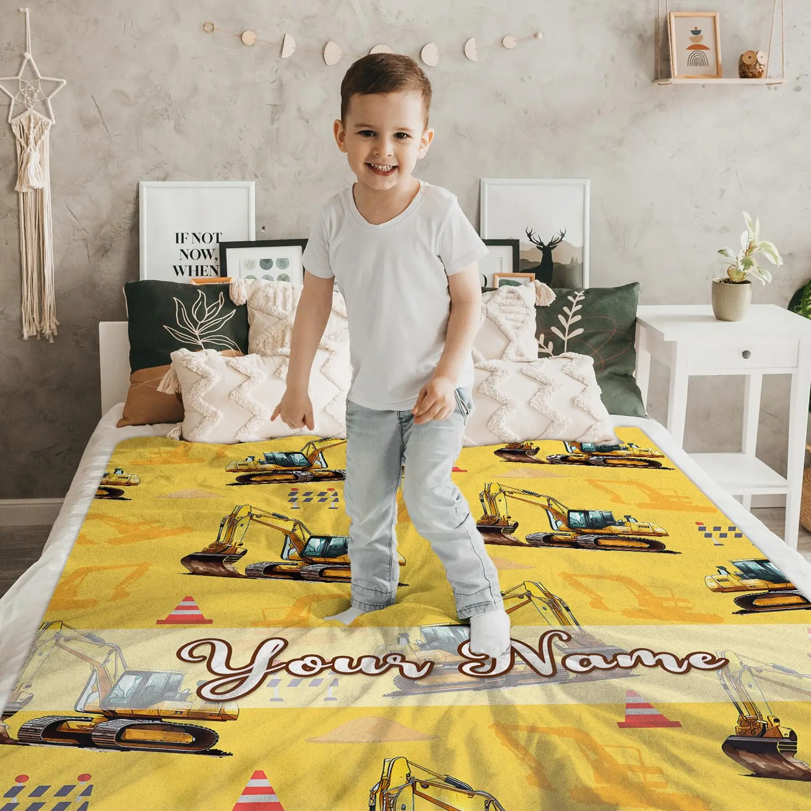 Custom Excavator Blanket for Kids Teens Adults Birthday, 60”x80” Personalized Cool Digger Throw for Sofa Couch Chair Bedroom