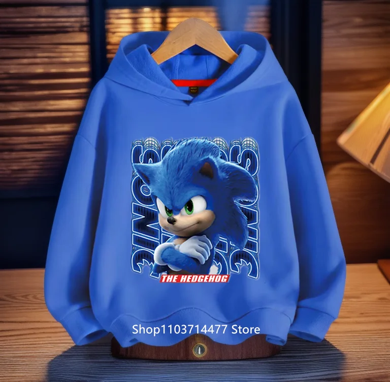 Hot Super Sonics Hoodies Cartoon Print Pullovers Baby Kids Boys Girls Children Long Sleeves Sweatshirt Clothing Streetwear