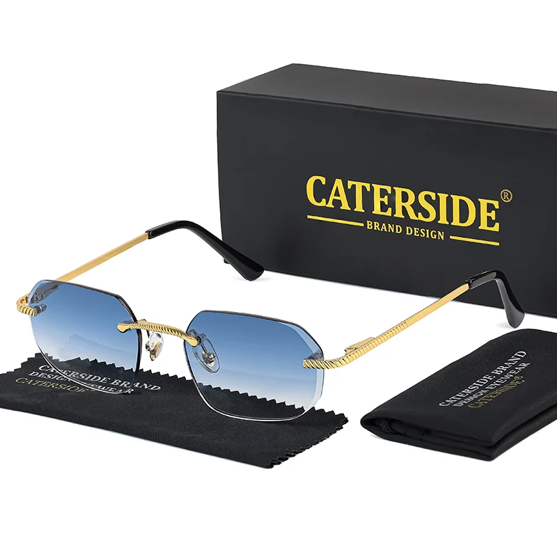 CATERSIDE Neue Retro Randlose Sonnenbrille männer Polygon Luxus Marke Designer Sonnenbrille Frauen Party Festival Brillen Geschenk Fall – Detail 13