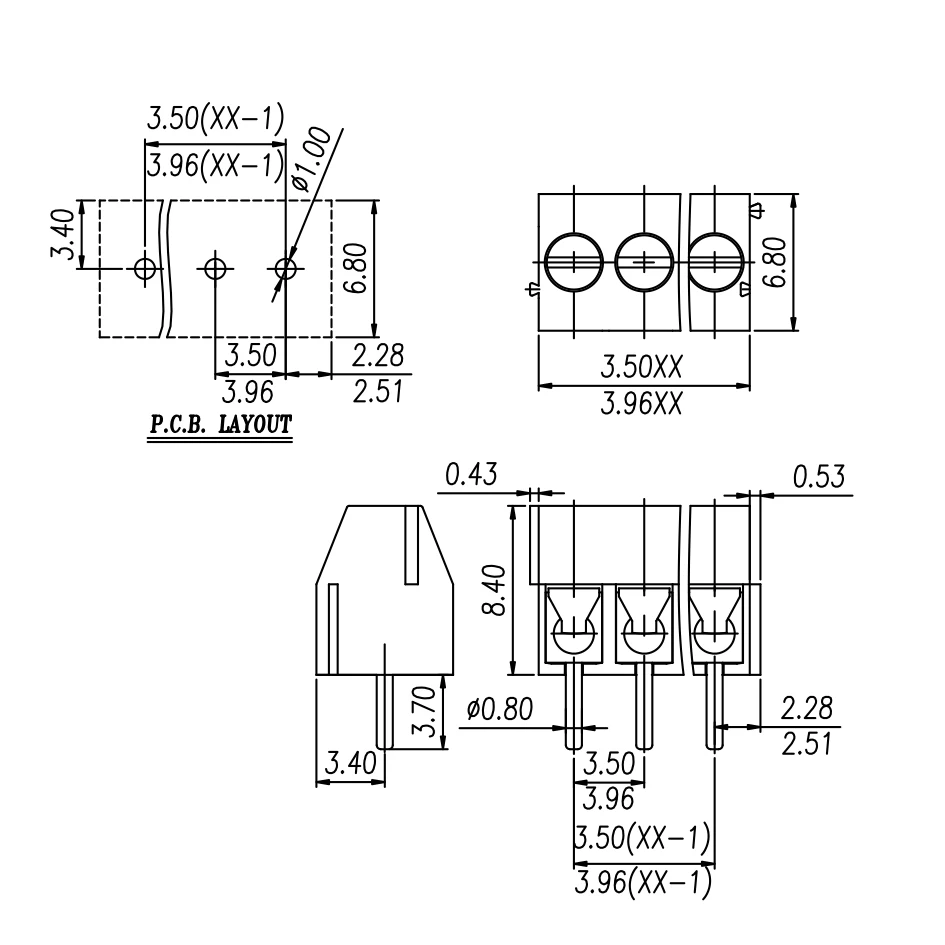 50PCS Spliceable Plug-in PCB Screw Terminal Block Connector FOR 24-18 AWG CABLE DG350 3.5 3.96 PT1.5/-3.5-H ED350V