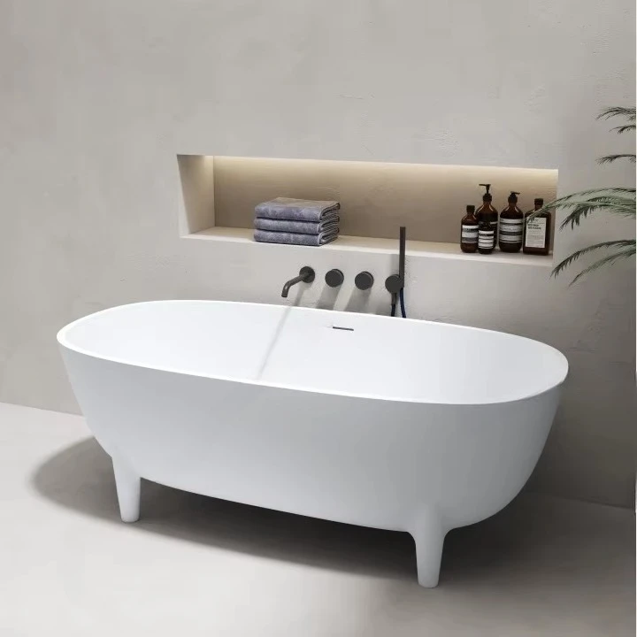 Resin Composite Cast Stone Solid Surface Tub Hotel Bathroom Freestanding Hot Tub Artificial Marble Bathtub