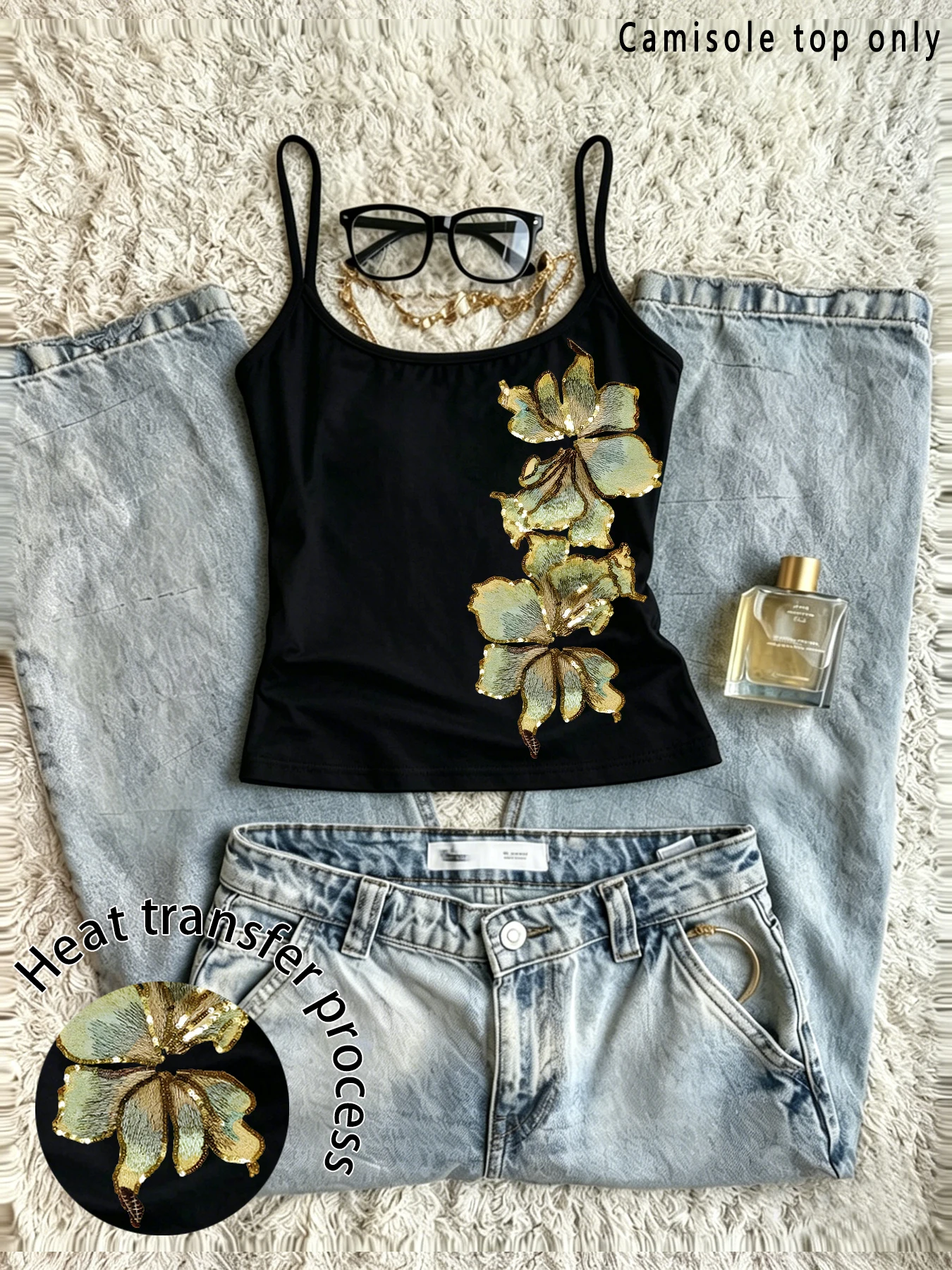 Y2K Fashion Print Camisole Adjustable Shoulder Straps Top 220g/m² Fabric