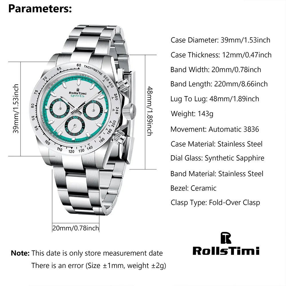 2025 new RollsTimi men's business mechanical watch fashion sapphire automatic men's watch chronograph stainless steel waterproof