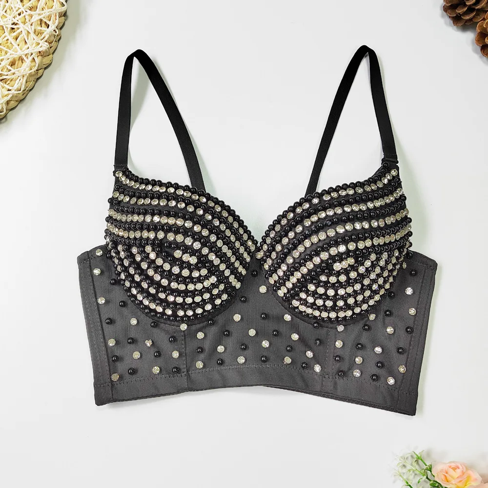 Summer 2024 Cat's Eye Style Corset Women Diamonds Beading Design Short Top Party Night Club Sexy Bustier Push-up Bra 45916