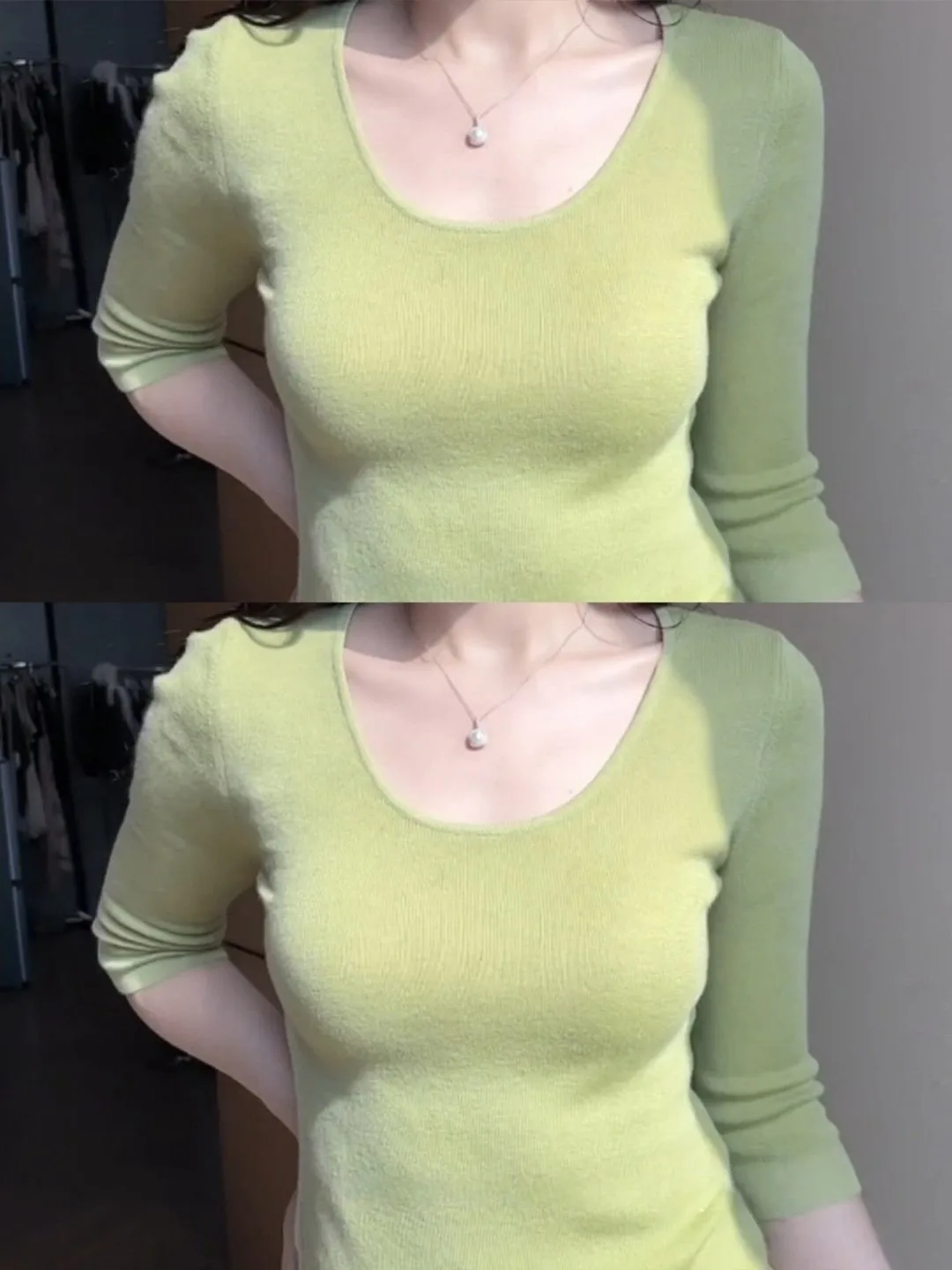 Slim Fit U-Neck Knitted Base Layer Shirt Women's Early Spring Half Sleeve Unique Beautiful Stylish Top Comfortable Breathable