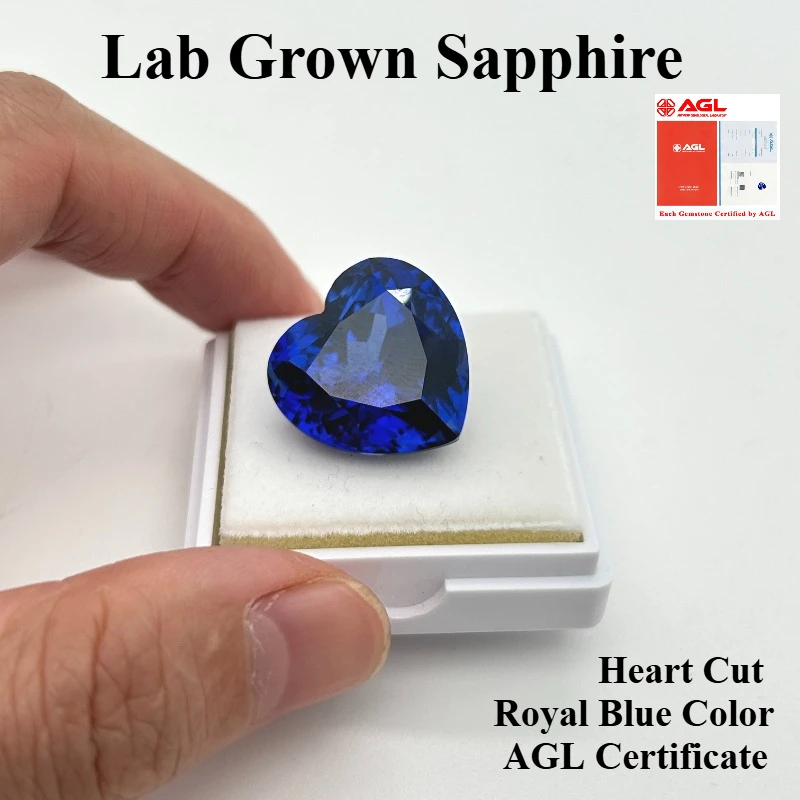 

High Quality Lab Grown Sapphire Heart Cut Royal Blue Color DIY Jewelry Making Ring Main Materials Selectable AGL Certificate