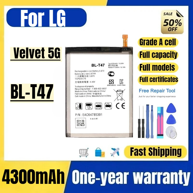 

BL-T47 for LG Velvet 5G Mobile Phone Battery High Quality High Capacity Battery Replacement Bateria Grade A Cell with Tools