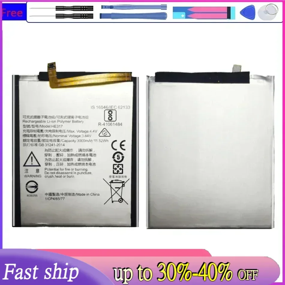 For Nokia 6 Nokia6 N6 TA-1000 TA-1003 TA-1021 TA-1025 TA-1033 TA-1039 Rechargeable Mobile Phone Battery HE317 3000Mah