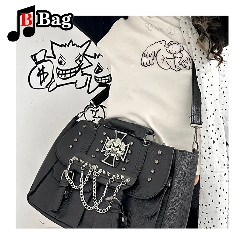 Gothic punk y2k shoulder bag Millennium Spicy Girls sub-culture Harajuku woman tote cross-body handbag with large capacity