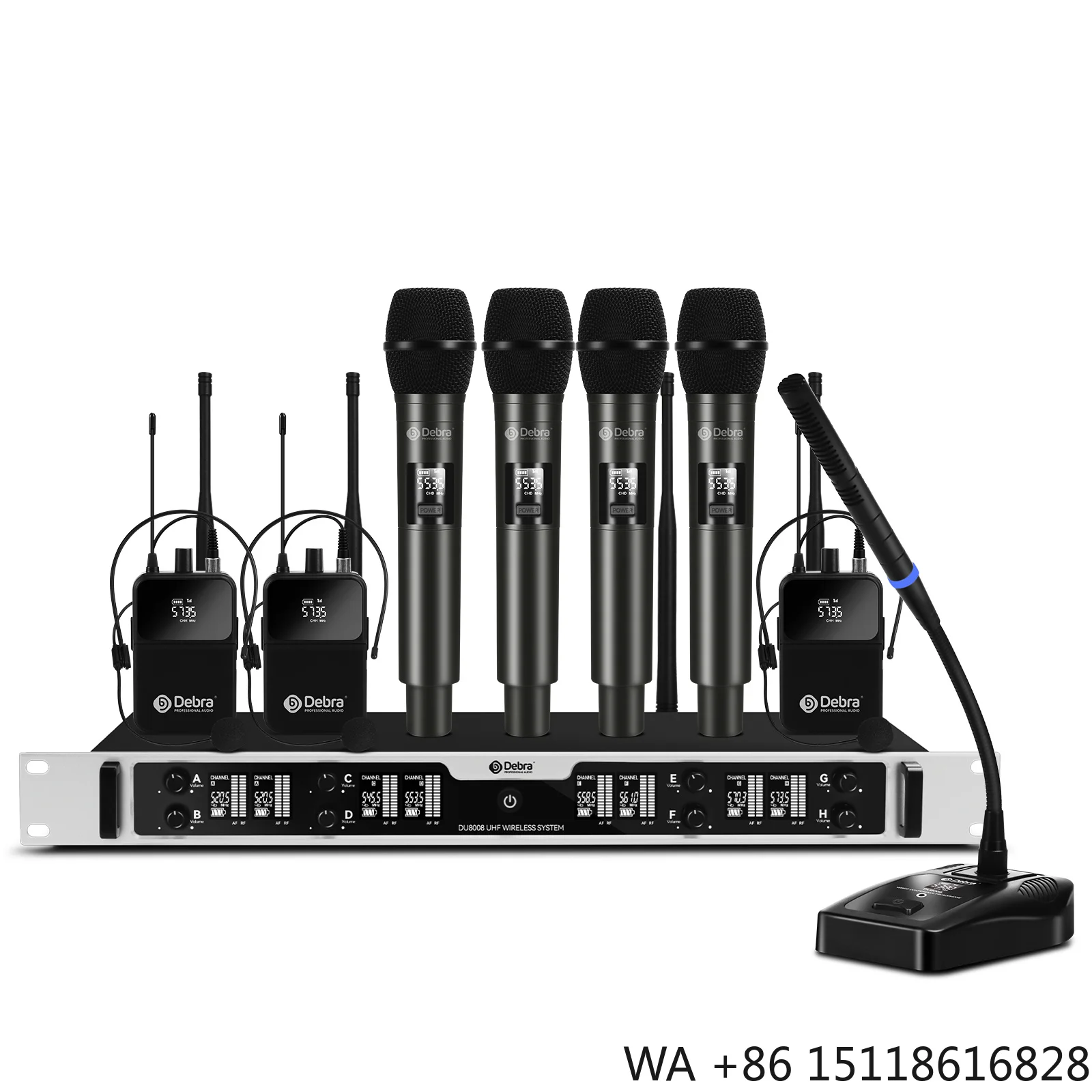 DU8008 8-Channel UHF Wireless Microphone System Handheld XLR Connector Lavalier & Headset Mic for Speech Karaoke Parties