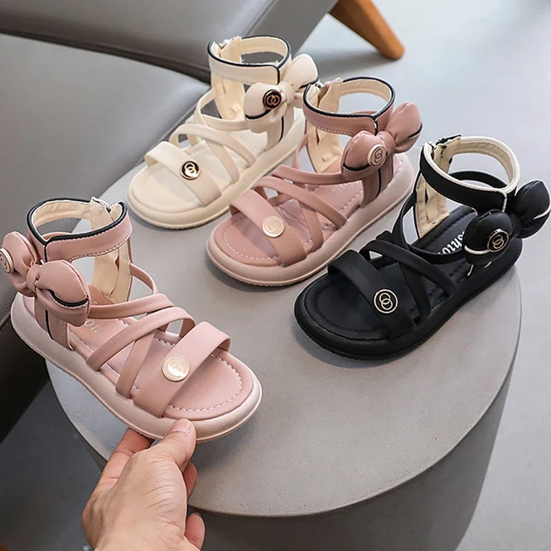 

Kids Sandals Girls Summer PU Leather Roman Sandals Bowknot Princess Sandals Girls Shoes Boys Shoes