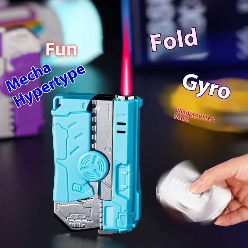 Creative Butane Lighter with Fingertip Gyroscope Windproof Red Jet Flame Lighter Portable Funny Smoking Folding Pistol Lighter