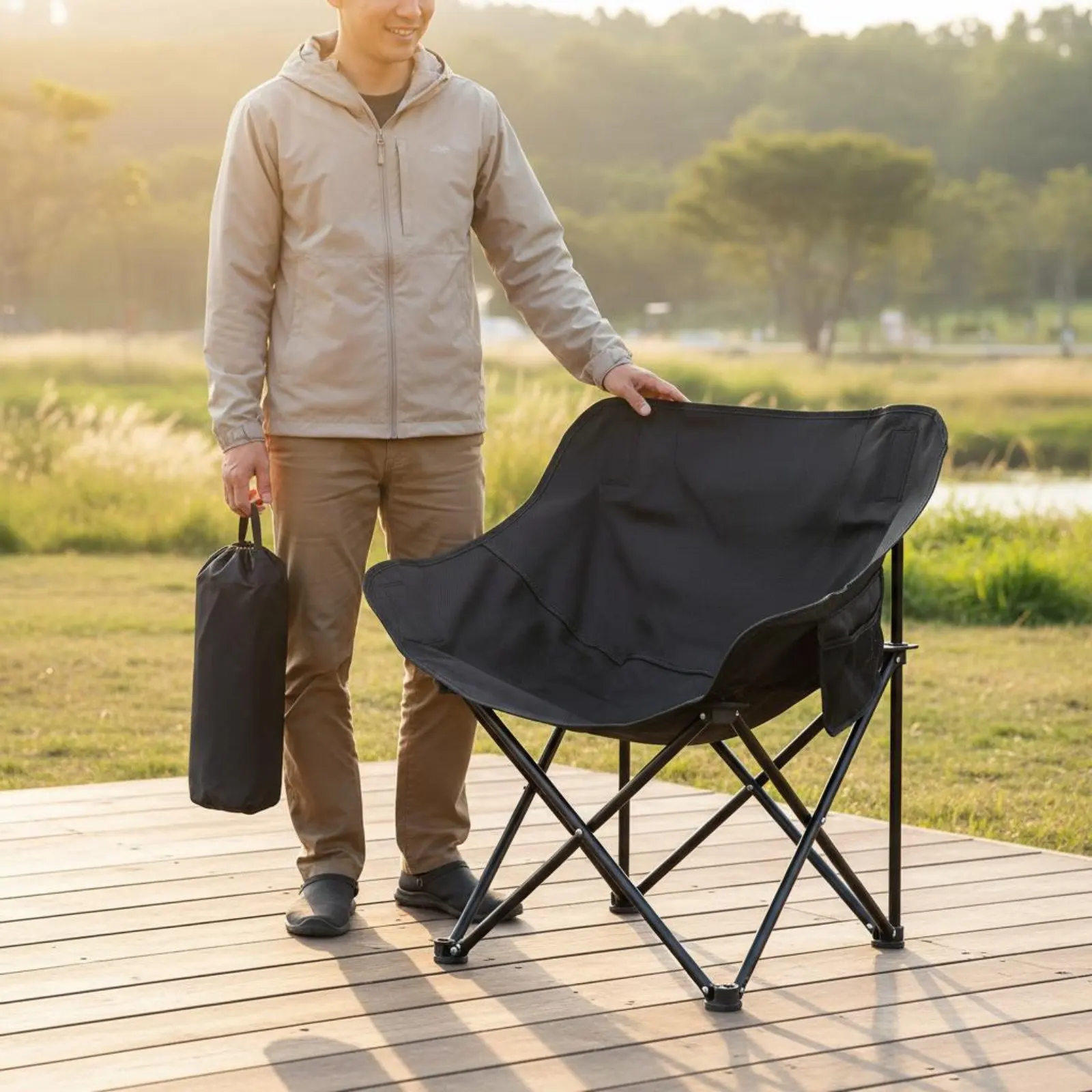 

Складное кресло-луна с быстрой установкой, портативное, с глубоким сиденьем, устойчивая стальная рама, уличная мебель для кемпинга
