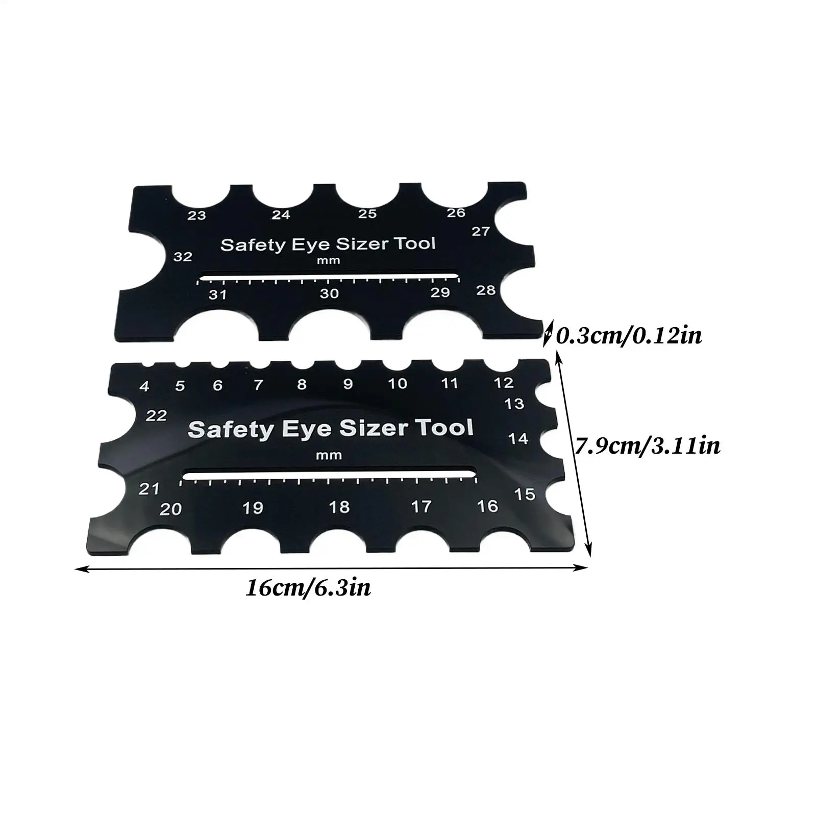 Drewniany przyrząd do pomiaru średnicy oczek bezpieczeństwa 4~32mm, linijka pomiarowa, narzędzie do szydełkowania do majsterkowania, instalacja oczek dla pluszowych misiów.