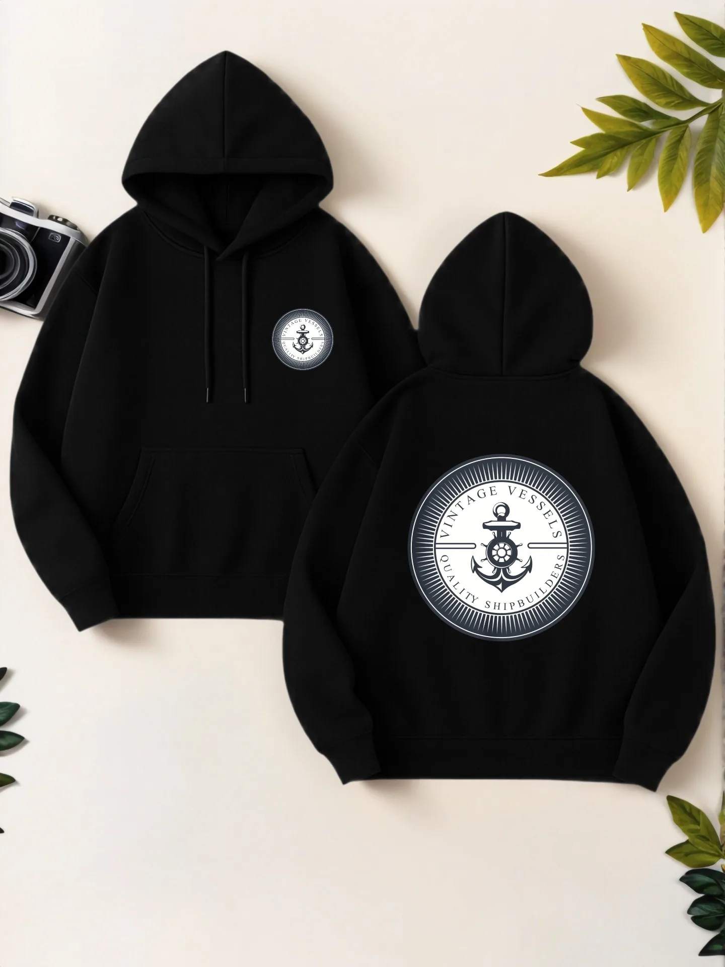 Sudadera con capucha gráfica, ancla - Estampado, estética vintage, tela suave, uso diario informal, para hombres jóvenes