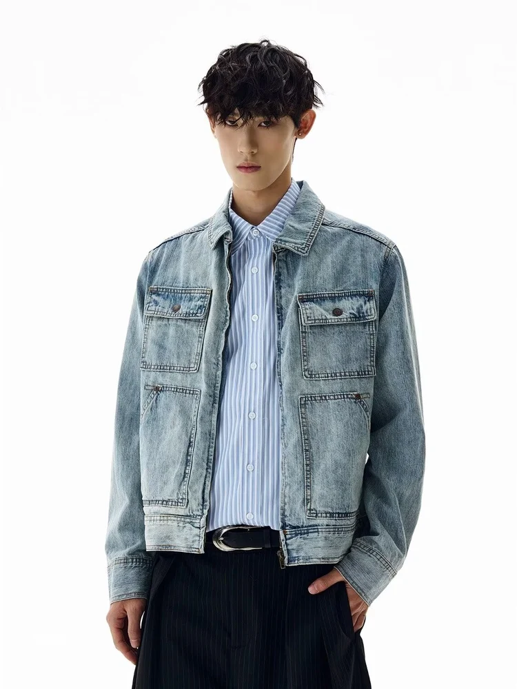 

Джинсовый джинсовый джинсовый тюнер с несколькими карманами в стиле ретро, свободная посадка для мужчин, осенне-зимняя новая универсальная верхняя одежда для пар