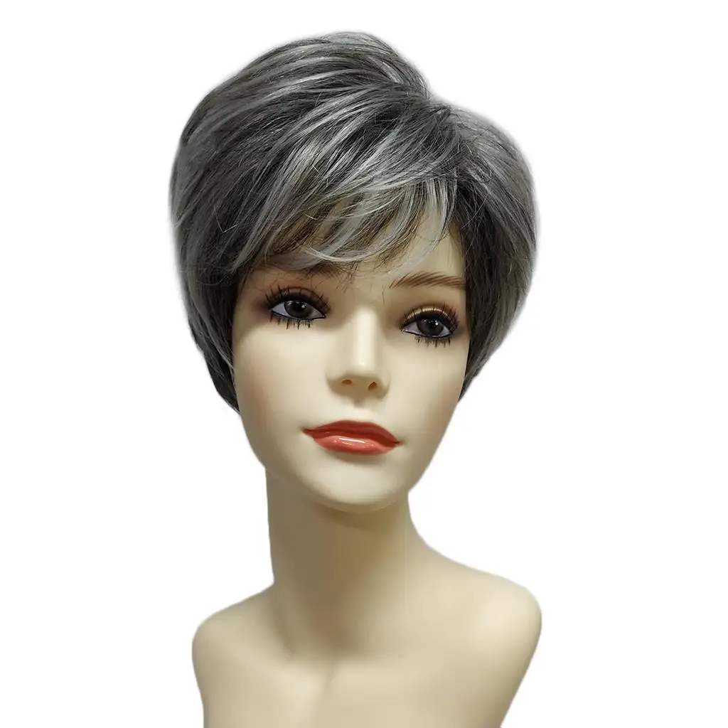 

Chic Gray Human Hair Wigs for Women Looking Side Parting Bob Wig Hairpiece 10 inches