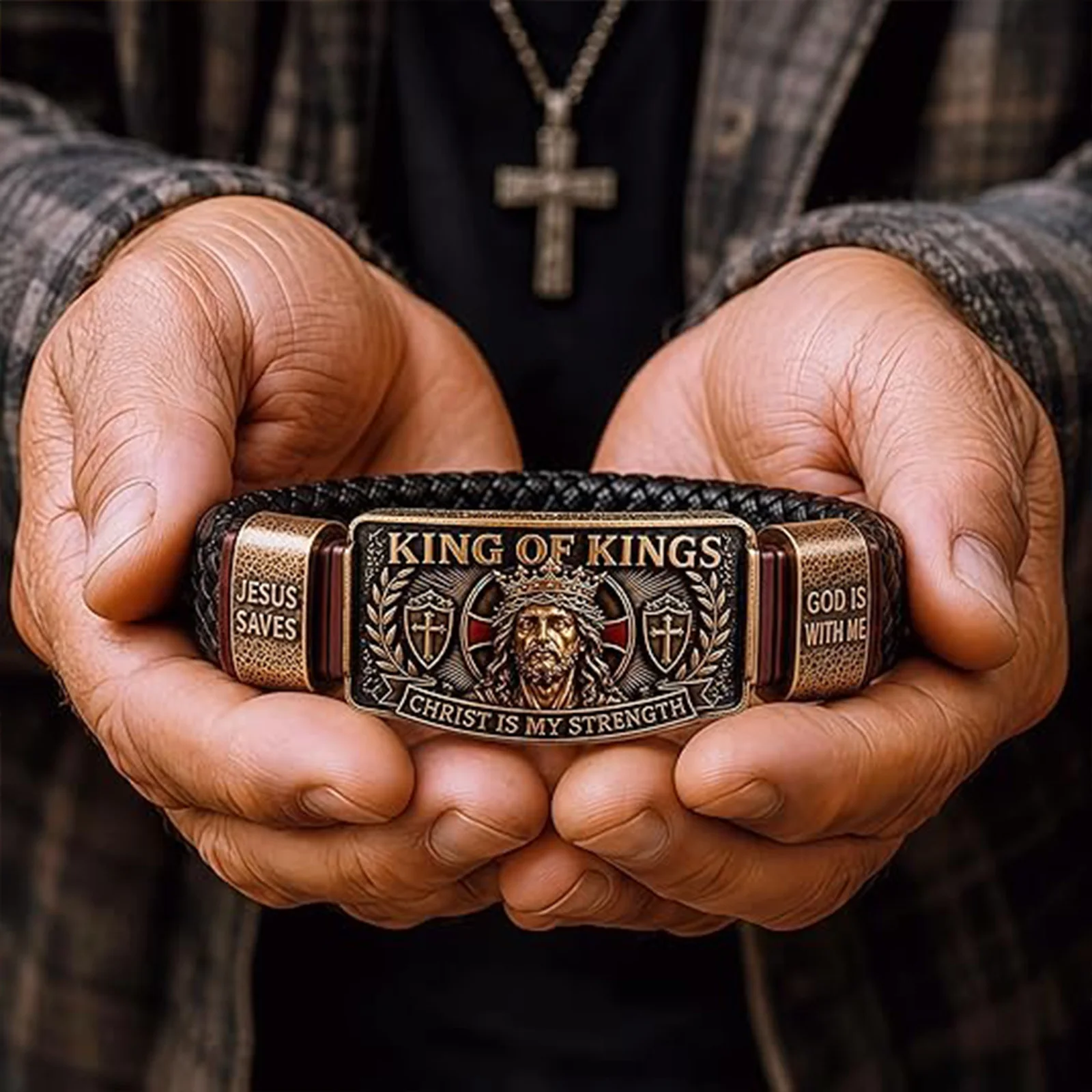 King of Kings Faith Bracelet Multi-Purpose Decorative Faith Bracelet Adjustable Christian Wristband Gift for Men Husband Dad