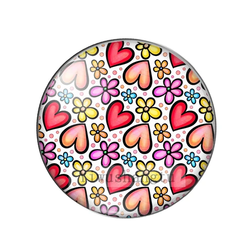 Colorful heart Love mixed illustrations Paingtings 12mm/18mm/20mm/25mm Round photo Glass Cabochon demo flat back Making findings
