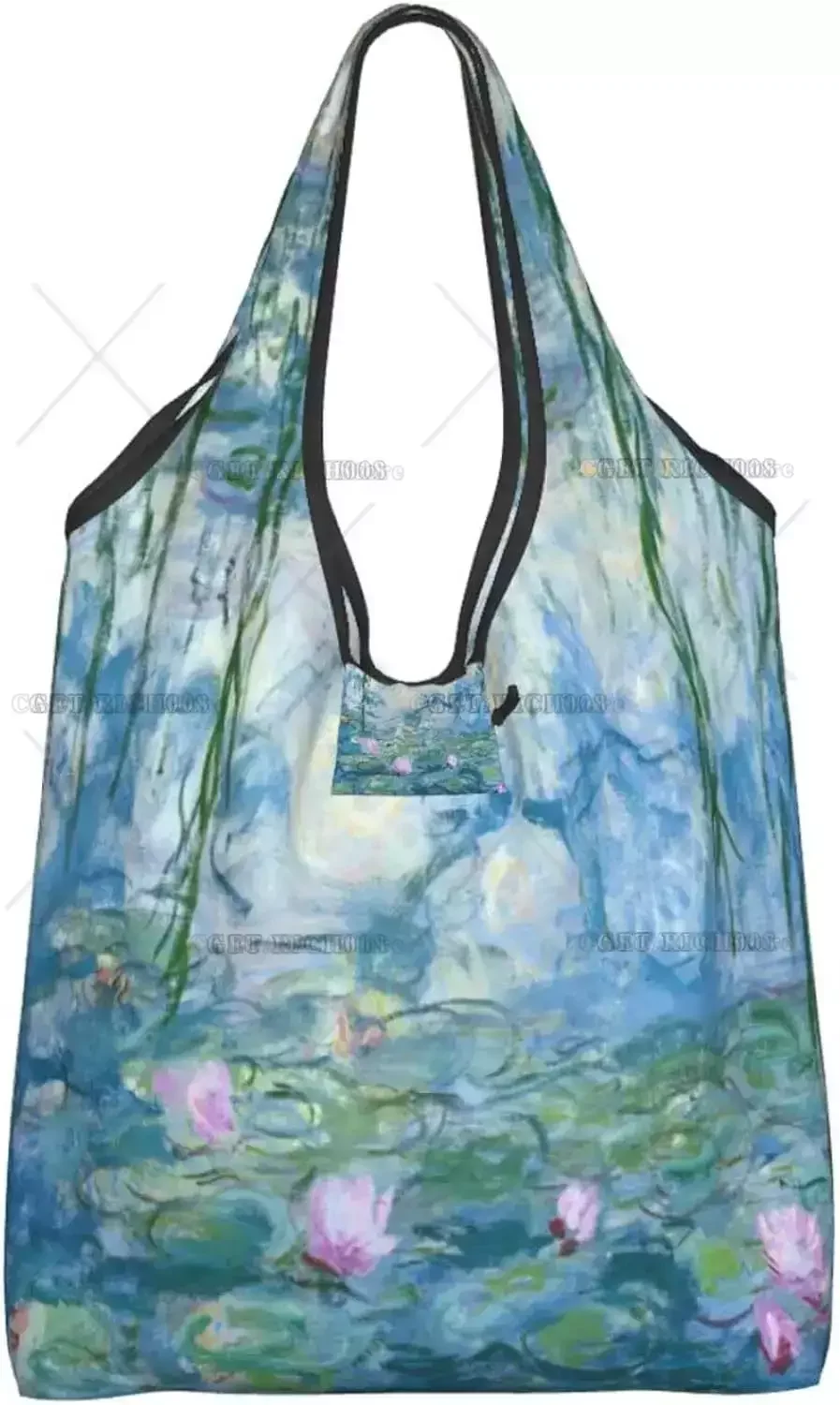 Monet Lotus Oil Painting Large Reusable Grocery Shopping Tote Bag Portable HandBag No Zipper Fashion Shopper Bag Tote Bags