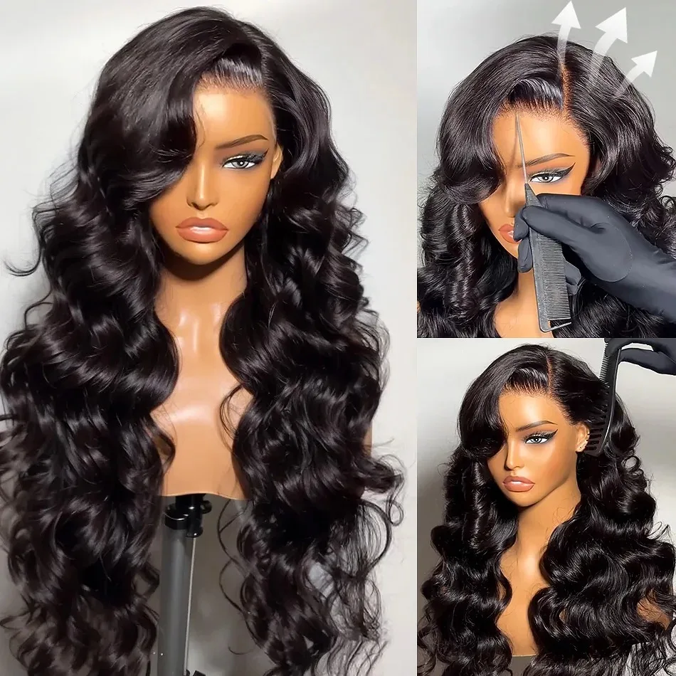 Black 13x4 Lace Frontal Wig 32 Inch Long Body Wave Pre Plucked Hairline With Baby Hair Transparent Synthetic Wigs For Women