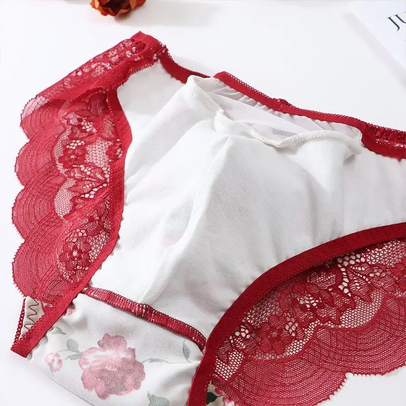 Men Bow Print Briefs Sexy Lace Mid Waist Underwear See-through Wrap Buttocks Soft LGBQ Party Plus Size Panties Costumes