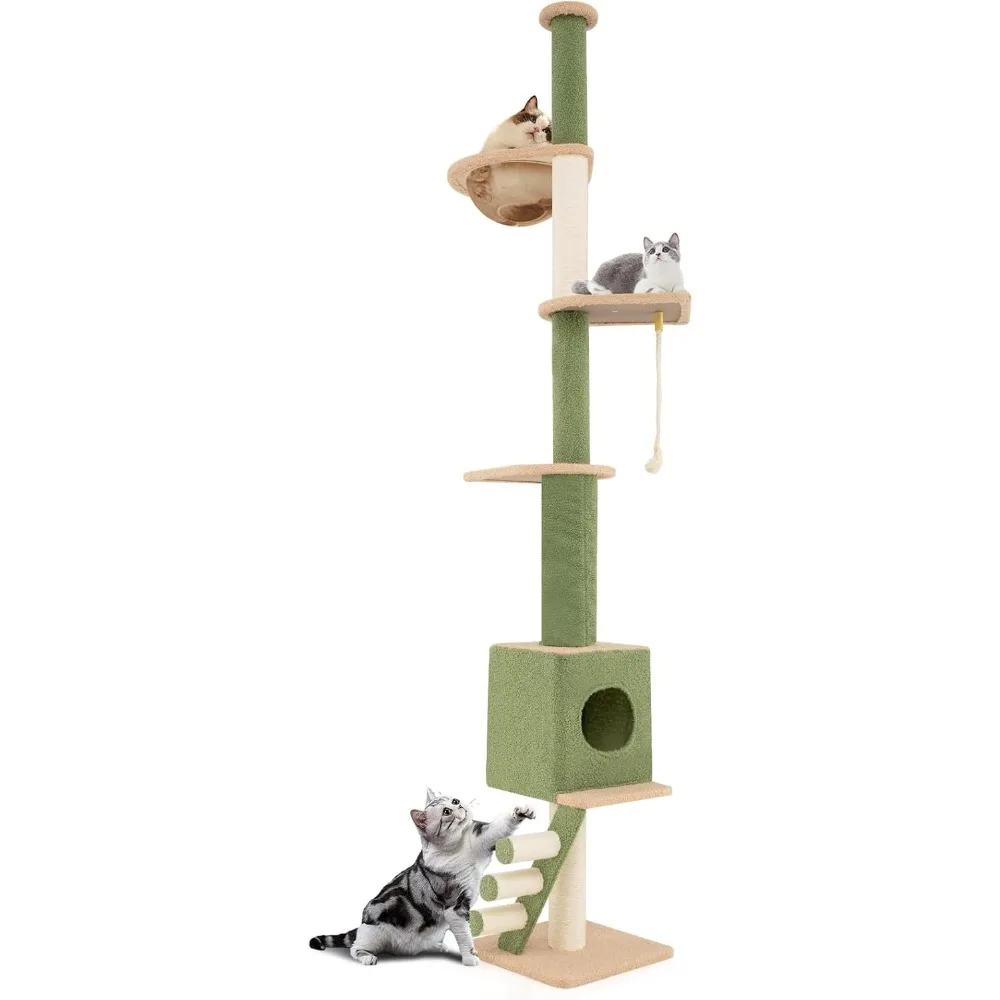

Tangkula Floor to Ceiling Cat Tree, 5 Tier Tall Cat Tower with 86”-99.5” Adjustable Height, Extra Replaceable Post, Tension Cat