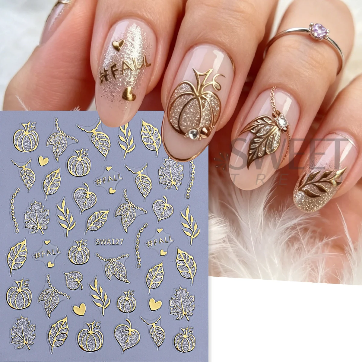 2 Stück Bronzefarbene Halloween Magische Nagelglitzer-Aufkleber Schloss Zaubererhut Geist Kürbis 3D Klebefolien Feiertags-Maniküre-Dekorationen – Detail 4