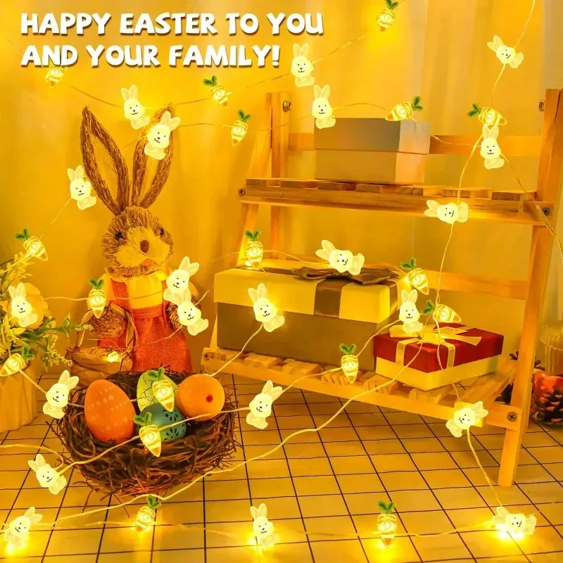 Mehrzweck-Ostern-Innenbeleuchtung aus Kupferdraht, Hase, Karotte, Ei, Lichterkette, Urlaubsdekoration, Esszimmer, Feier, Atmosphäre