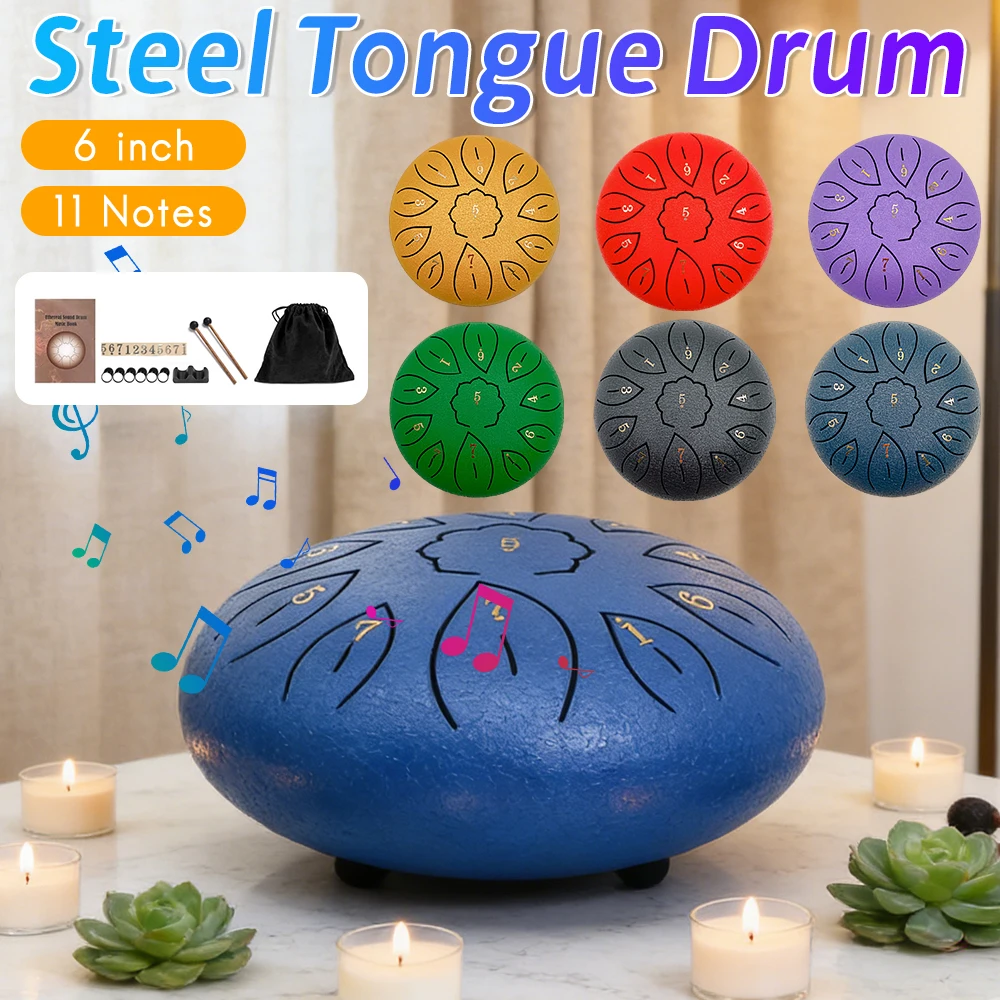 

Steel Tongue Drum 6 Inch 11 Notes G Tone Ethereal Drum Music Drum Yoga Meditation Percussion instrument With Tuning Kit