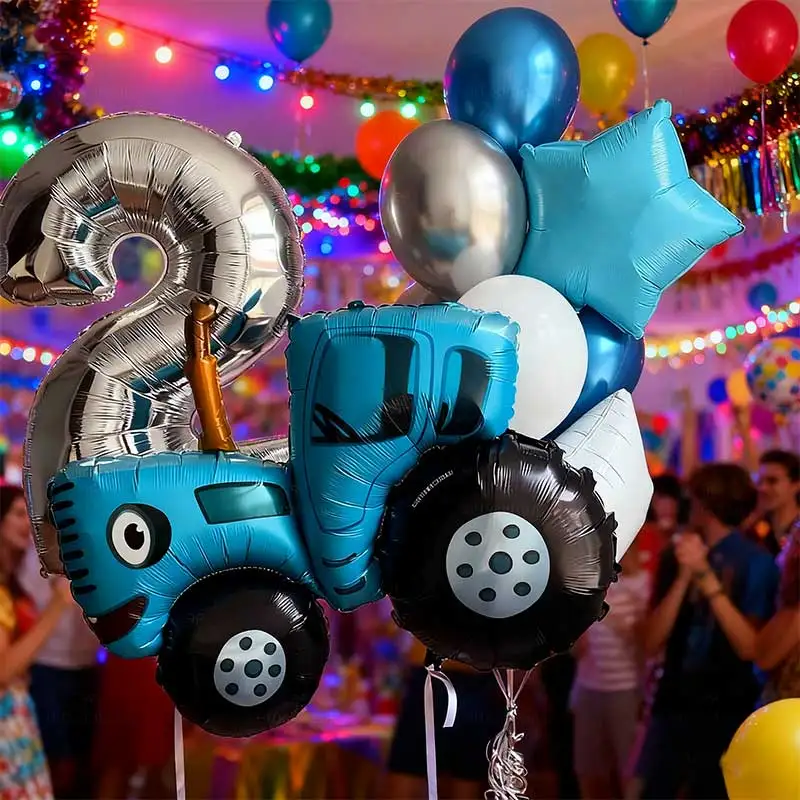 10-teiliges Traktor-Ballon-Set Silberne Digitale Folienballons Bauernhof-Thema Geburtstagsparty Dekorationszubehör Baby-Shower Geschenke