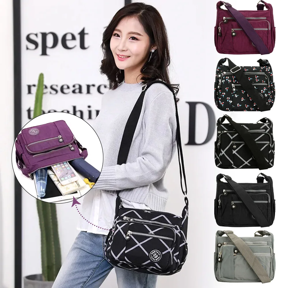 

Женская сумка через плечо с регулируемым ремнем, нейлоновая водонепроницаемая сумка-мессенджер с несколькими карманами на молнии, дорожные кошельки, сумка унисекс