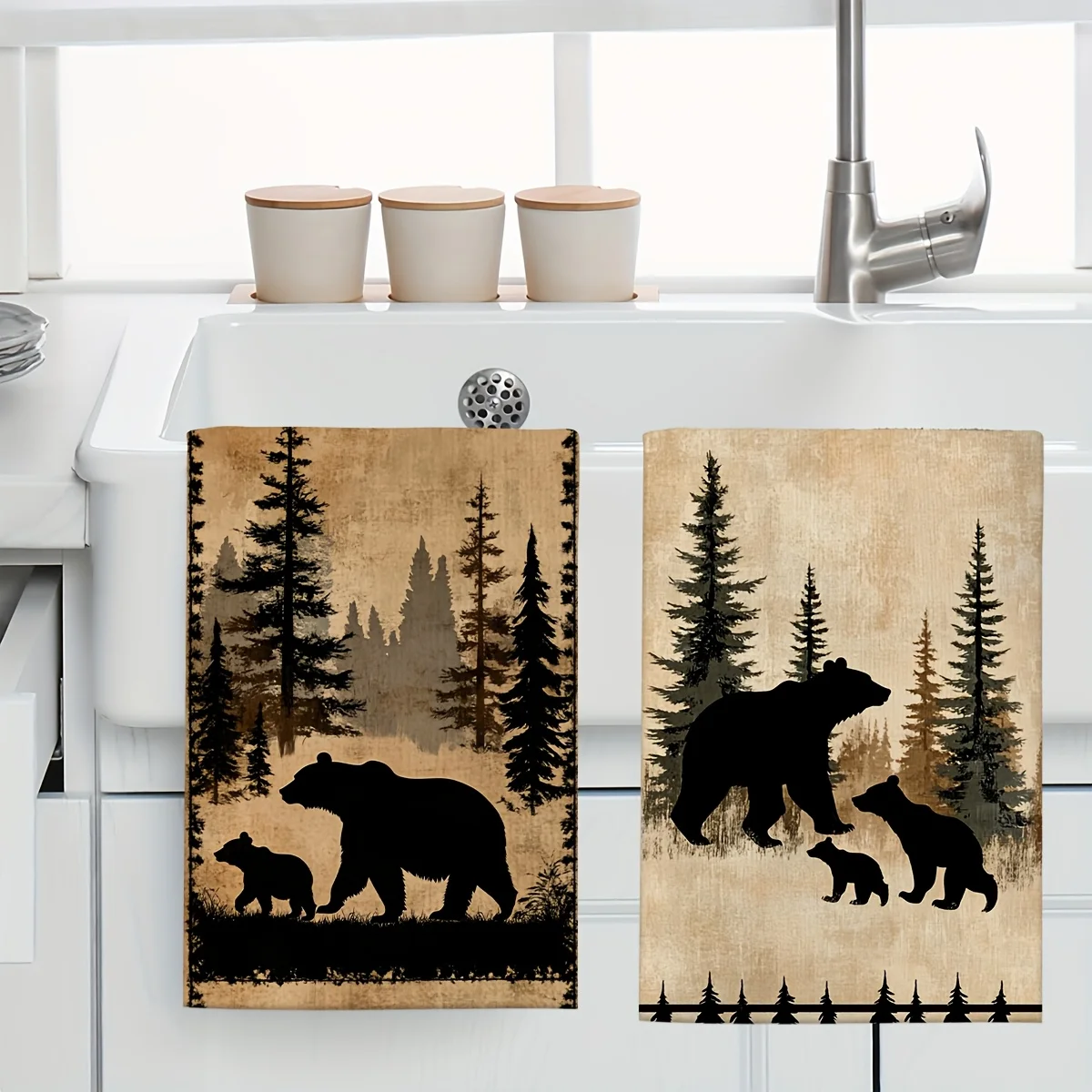 1pc Vintage Forest Bear Silhouette Scrub Cloth,Soft Absorbent Kitchen Hand Towel,Perfect for Kitchen,Dining Room, Bathroom, Dorm